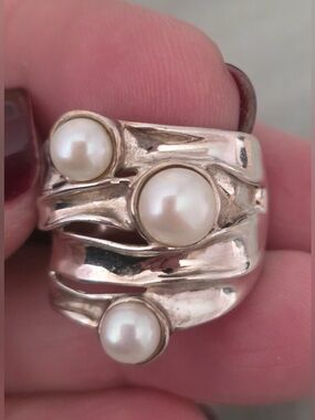 HG Hagit Gorali 925 Silver Pearl Ring- Size 9